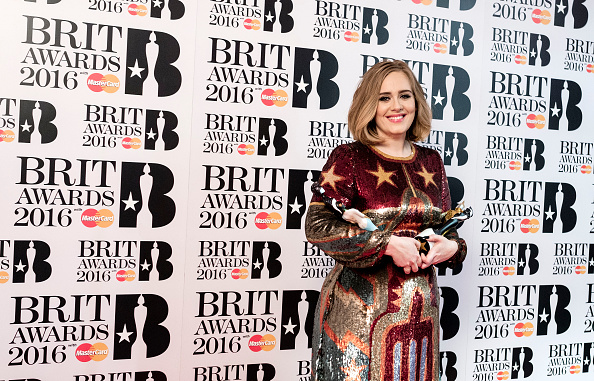 Adele in the Winner's Room during 2016 Brit Awards