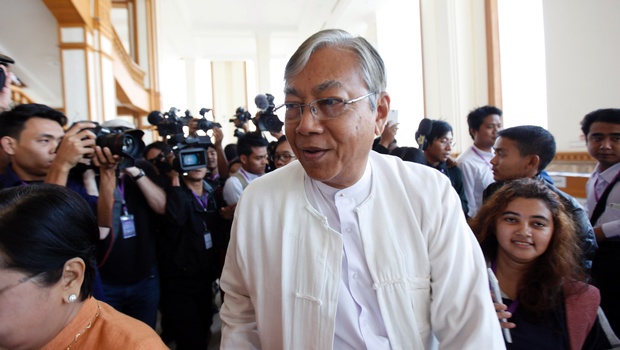 Htin Kyaw center walks in Naypyitaw Myanmar | AP