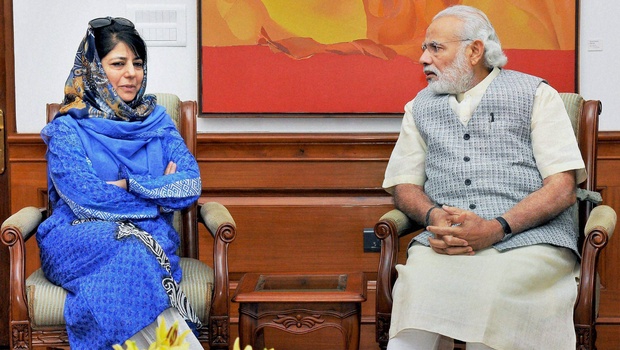 Prime Minister Narendra Modi with PDP leader Mehbooba Mufti in a meeting in New Delhi on Tuesday | PTI