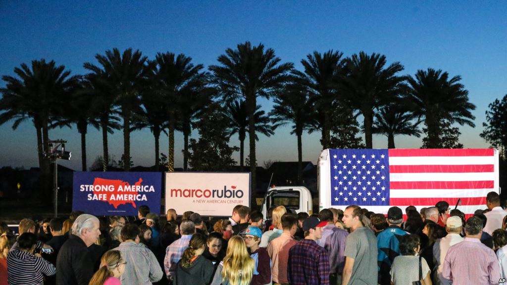 A crowd waits for Republican presidential candidate Sen. Marco Rubio R-Fla. to speak at a campaign rally in Ponte Vedra Beach Florida