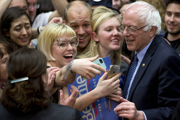 Democratic presidential candidate Sen. Bernie Sanders I-Vt. greets people during a campaign rally at Colorado State University in Fort Collins Colo. Sunday Feb. 28 2016