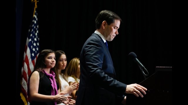 Republican presidential candidate Marco Rubio, speaks at a primary night rally in Miami Florida. Rubio announced he was suspending his campaign after losing his home state of Florida