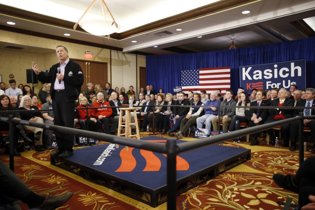 Republican presidential candidate Ohio Gov. John Kasich speaks at a campaign event March 23 in Wauwatosa Wis