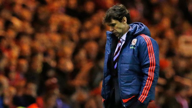 Middlesbrough manager Aitor Karanka looks dejected