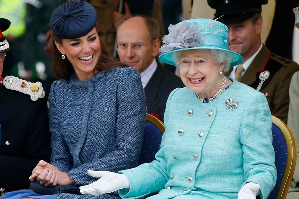 Duchess of Cambridge is seen laughing with Queen Elizabeth II