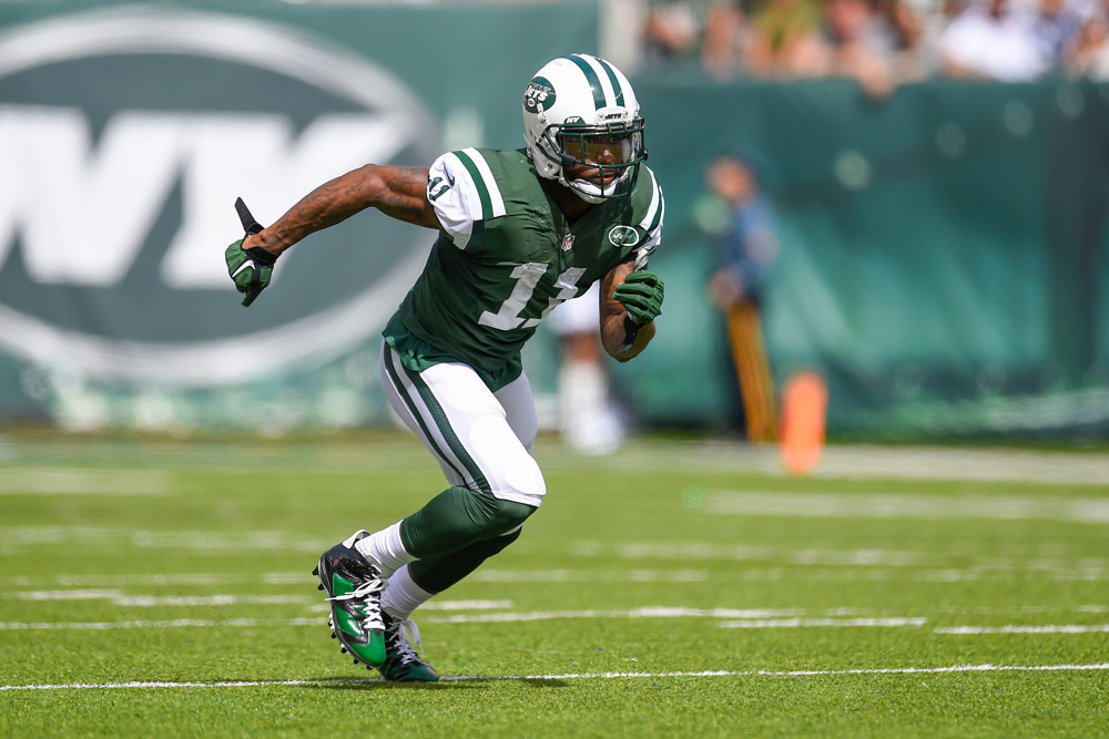 New York Jets wide receiver Jeremy Kerley during a NFL football game between the Detroit Lions and the New York Jets at Met Life Stadium in East Rutherford NJ. The Lions defeated the Jets 24-17