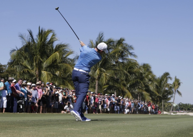 Rory Mc Ilroy hits from the fifth tee during the final round of the Cadillac Championship