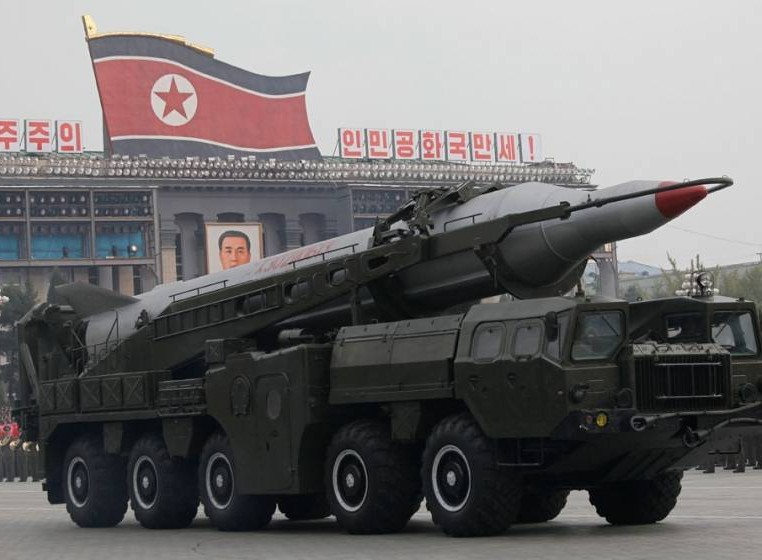 North Korea missiles on trucks make its way during a massive military parade to mark the 65th anniversary of the communist nation's ruling Workers Party in Pyongyang North Korea. Nuclear-armed North Korea has hun