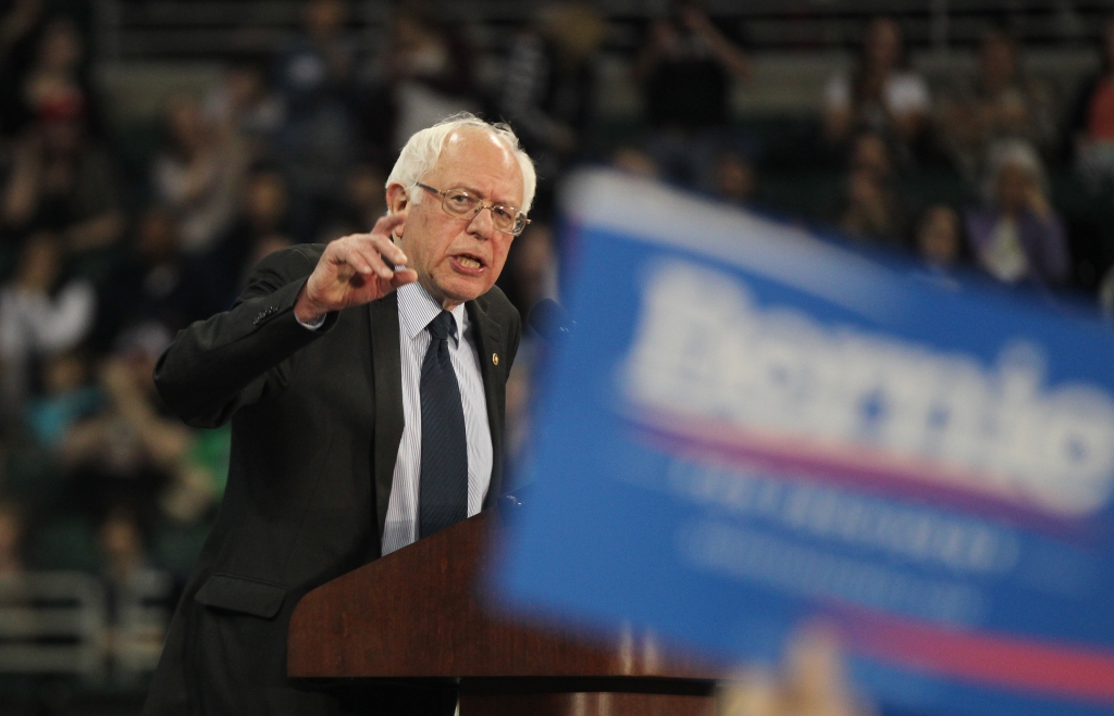 Democratic Presidential candidate Bernie Sanders makes remarks during a campaign stop at the Family Arena in St. Charles Missouri