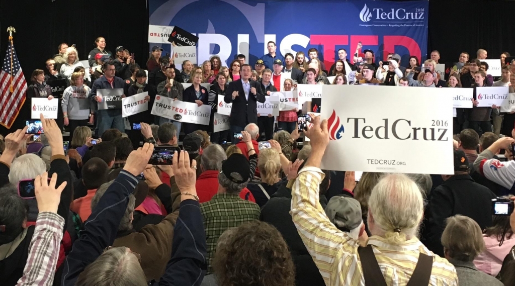 Senator Ted Cruz speaks to supporters at a rally in Coeur d'Alene Idaho