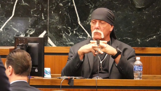 Terry Bollea known as professional wrestler Hulk Hogan listens while testifying in his case against the news website Gawker at the Pinellas County Courthouse in St. Petersburg Fla. on Monday