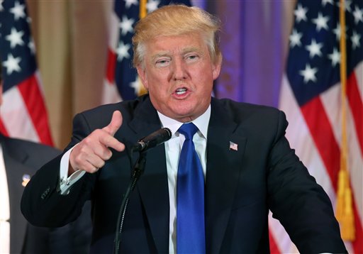 Republican presidential candidate Donald Trump speaks on Super Tuesday primary election night at the White and Gold Ballroom at The Mar-A-Lago Club in Palm Beach Fla. Tuesday