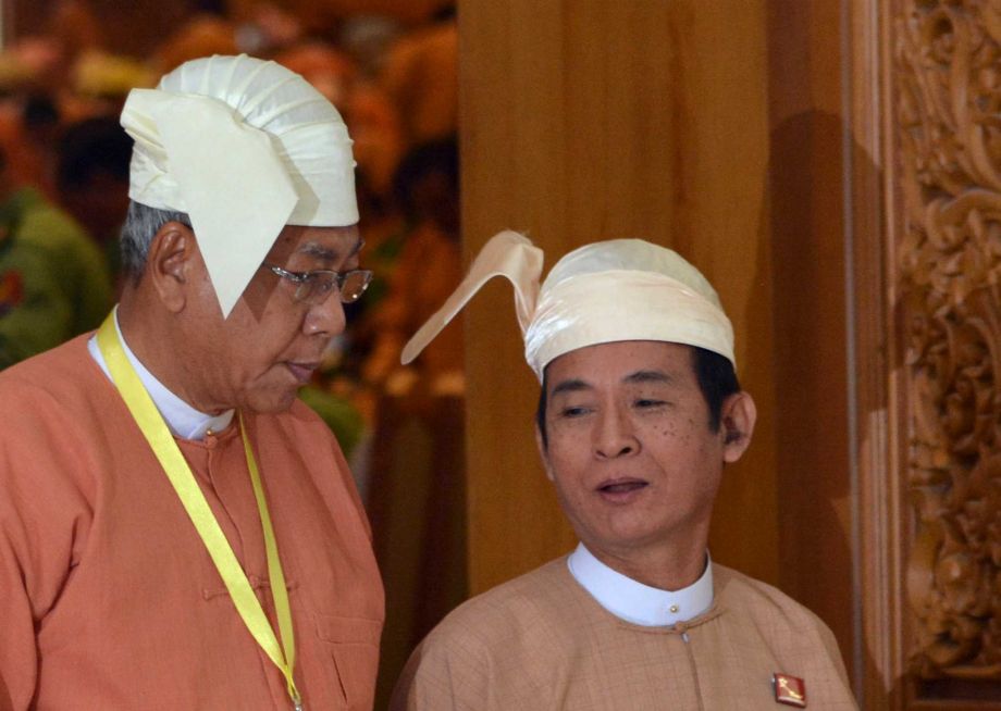 Htin Kyaw left newly elected president of Myanmar leaves after attending a session in Myanmar parliament in Naypyitaw Myanmar Monday