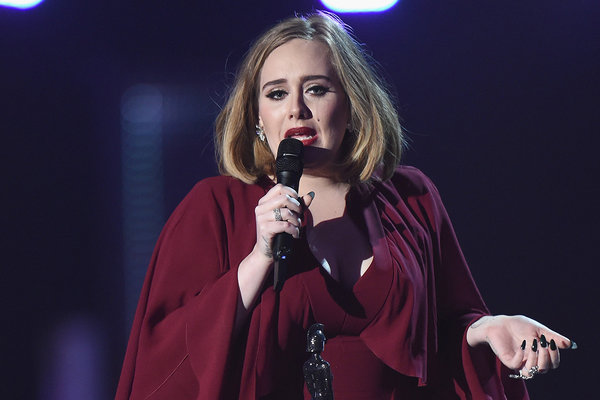 Adele with her Global Success Award on stage at the BRIT Awards 2016 at The O2 Arena