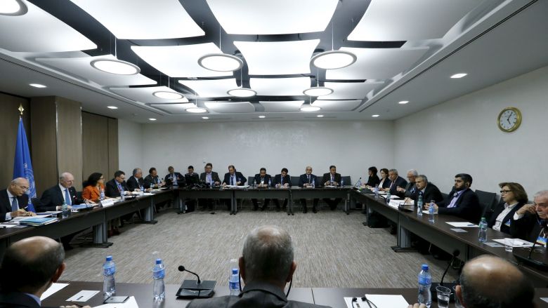 The delegation of the High Negotiations Committee and U.N. mediator Staffan de Mistura met in Geneva on March 17 for Syria peace talks. A HNC spokesperson said on March 20 that the group would not accept any election-related delays as part of the negotiat