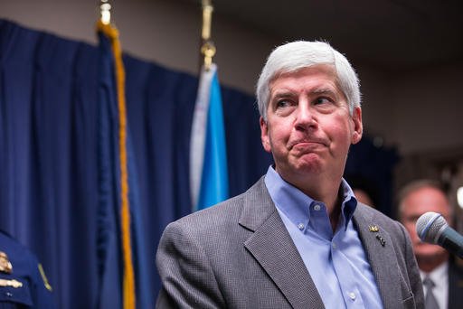 Michigan Gov. Rick Snyder speaks to the media regarding the status of the Flint water crisis on Jan. 27 2016 at Flint City Hall in Flint Mich