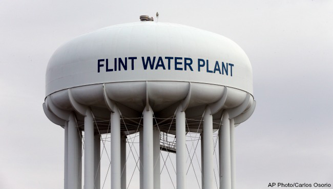 The Flint Water Plant tower is seen Friday Feb. 5 2016 in Flint Mich