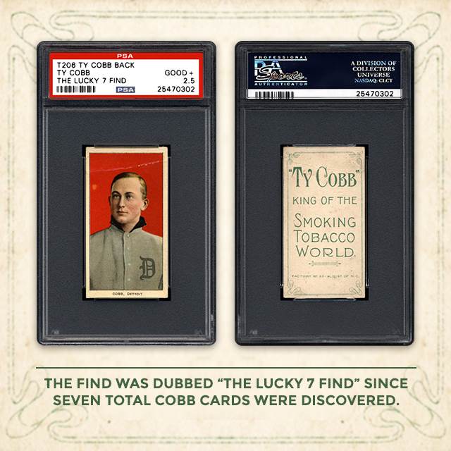 The front and back of a recently discovered T206 Ty Cobb baseball card. Professional Sports Authenticator