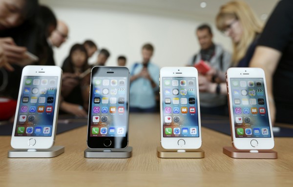 The new iPhone SE is seen on display during an event at the Apple headquarters in Cupertino California