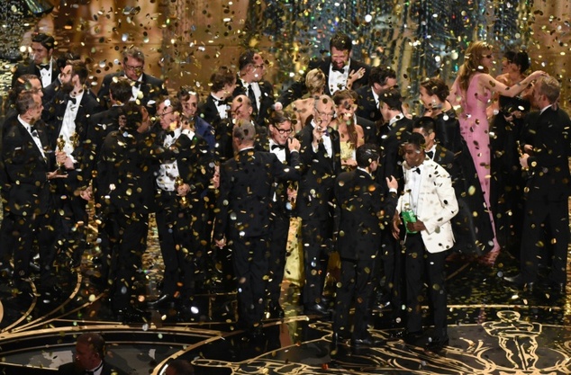 The production team and cast of'Spotlight celebrate winning the award for Best