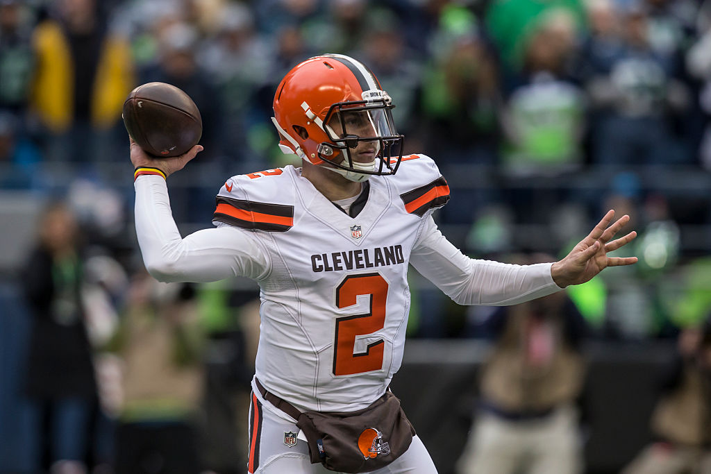 SEATTLE WA- DECEMBER 20 Quarterback Johnny Manziel #2 of the Cleveland Browns passes the ball during the first half of a football game against the Seattle Seahawks at Century Link Field