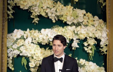 Prime Minister of Canada Justin Trudeau makes a toast to U.S. President Barack Obama and first lady Michelle Obama during a State Dinner at the White House in Washingt