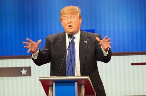 Republican Presidential candidate Donald Trump responds to a point during the Republican Presidential Debate in Detroit Michigan