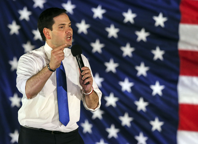 Republican presidential candidate Sen. Marco Rubio R-Fla. spekas at a campaign rally in Ponte Vedra Beach Fla. Tuesday