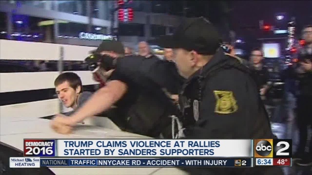 Trump blames Bernie Sanders for sending protesters to his events. WMAR