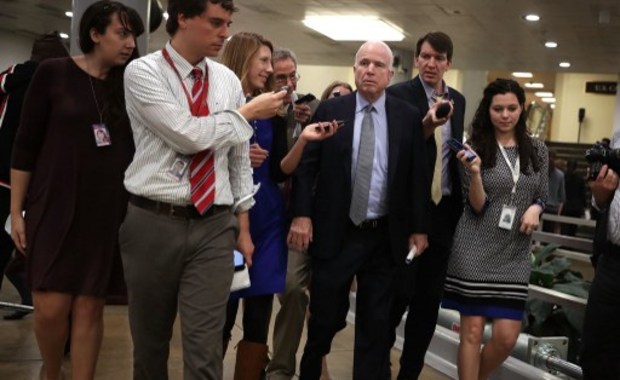 U.S. Sen. John Mc Cain talks to members of the media on March 16 on Capitol Hill in Washington DC