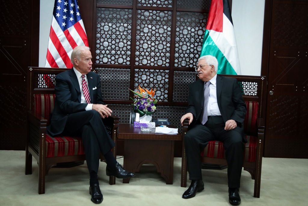 US Vice President Joe Biden meets with Palestinian president Mahmoud Abbas in the West Bank city of Ramallah