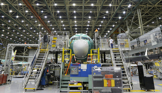 Boeing 737 MAX airplane being built is shown on the assembly line in Renton Wash. On Thursday