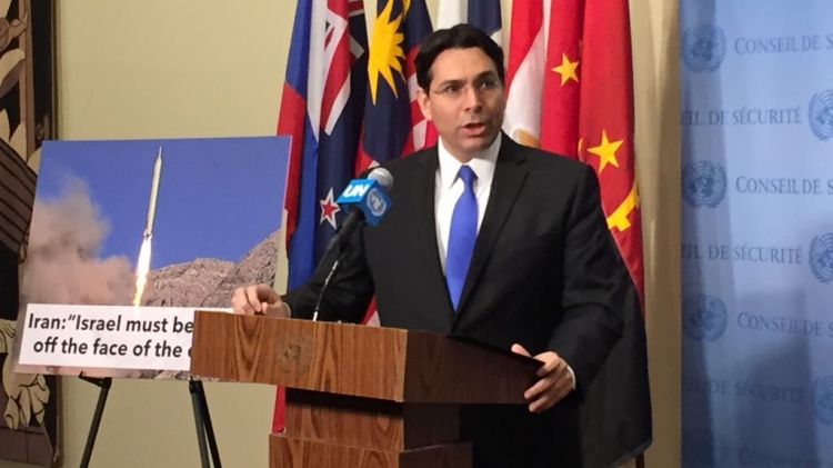 Israel's Ambassador to the UN Danny Danon speaking at an emergency meeting of the Security Council