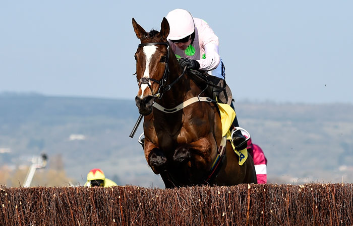 Vautour ridden by Ruby Walsh jumps a fence before winning the 2.50 Ryanair Chase at Cheltenham Festival Thursday. — Reuters