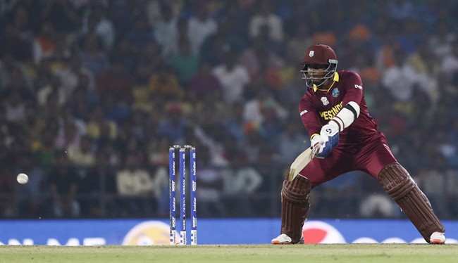 West Indies Marlon Samuels bats during their ICC World Twenty20 2016 cricket match against South Africa in Nagpur India Friday