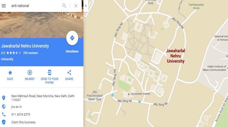 Google maps JNU Google Maps antinational Google Maps sedition Google maps JNU antinational JNU Google Maps