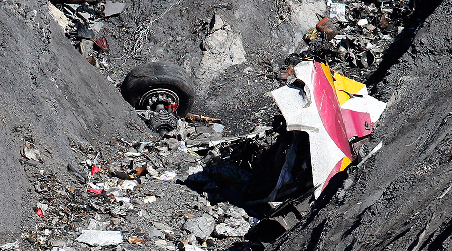 Wreckage of the Airbus A320 is seen at the site of the crash near Seyne-les-Alpes french Alps