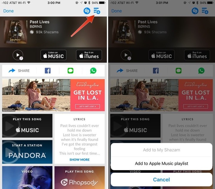 Shazam add to Apple Music playlist