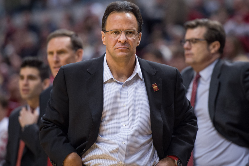 Indiana Hoosiers head coach Tom Crean during the Crossroads Classic NCAA basketball game between the Indiana Hoosiers and Notre Dame Fighting Irish at Bankers Life Fieldhouse in Indianapolis IN