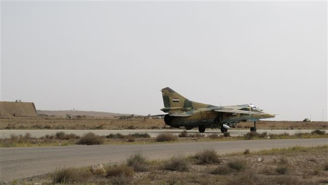 A Syrian army jet takes off from al Dumayr military airport 40 km northeast of Damascus