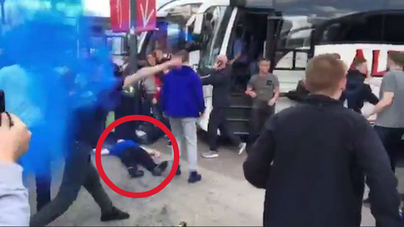 Mass fight between Man United and Everton supporters breaks out at M6 services