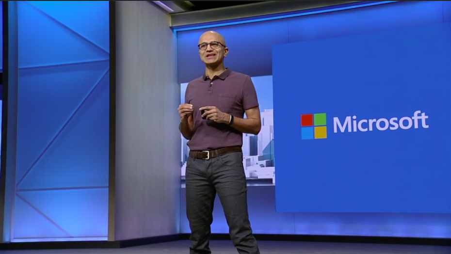 Microsoft chief executive Satya Nadella speaks at Microsoft's Build conference in San Francisco on March 30