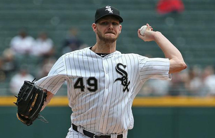 Starting pitcher Chris Sale of the Chicago White Sox delivers the ball against the Los Angeles Angels at US Cellular Field in Chicago Illinois Wednesday. — AFP