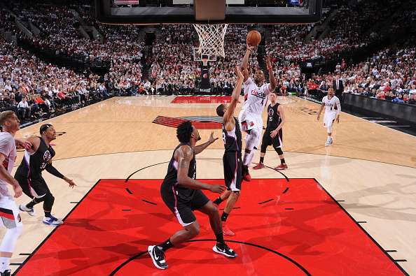 Action from the match between the Trail Blazers and Clippers