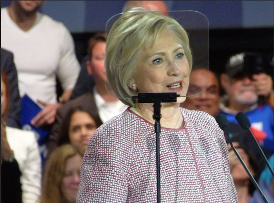 Hillary Clinton beams at her victory party at the Sheraton Times Square Tuesday night. She also beat Bernie Sanders in his home borough. Eagle