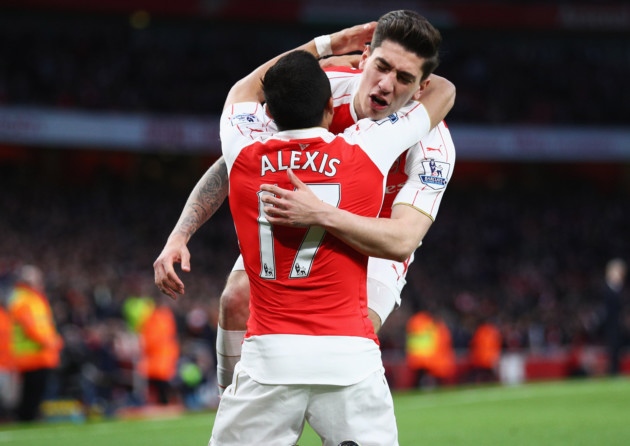 Alexis Sanchez of Arsenal celebrates with Hector Bellerin