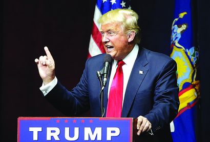 Republican presidential candidate Donald Trump speaks during a campaign rally Wednesday