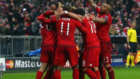 Bayern Munich players celebrate a goal