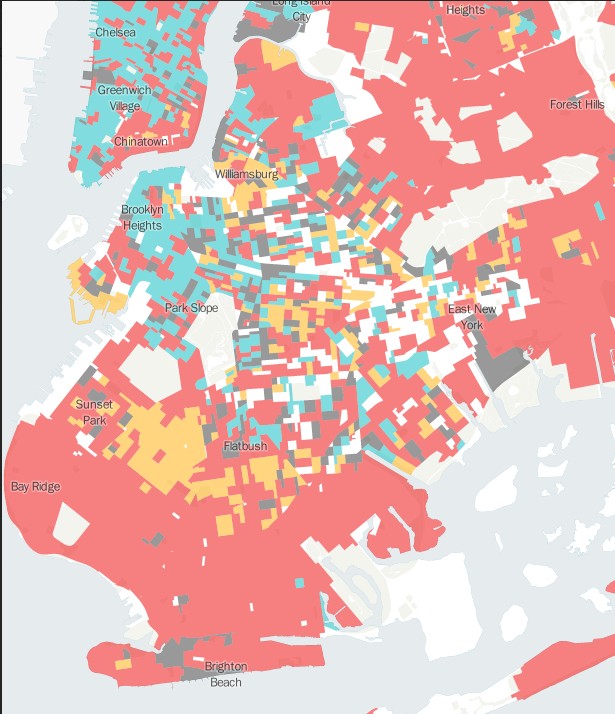 How each Brooklyn neighborhood voted in the Republican primary. Image via NYT