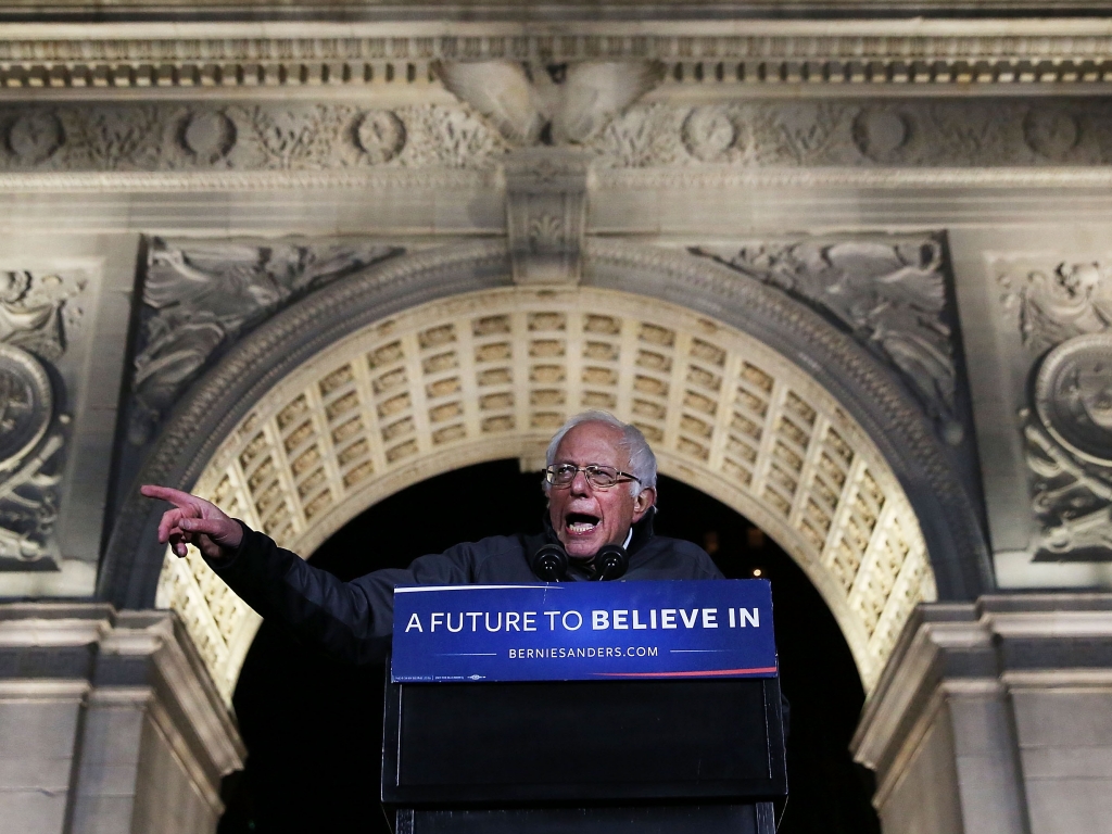 Bernie Sanders speaks in Washington Square Park in New York City.				Spencer Platt  Getty Images